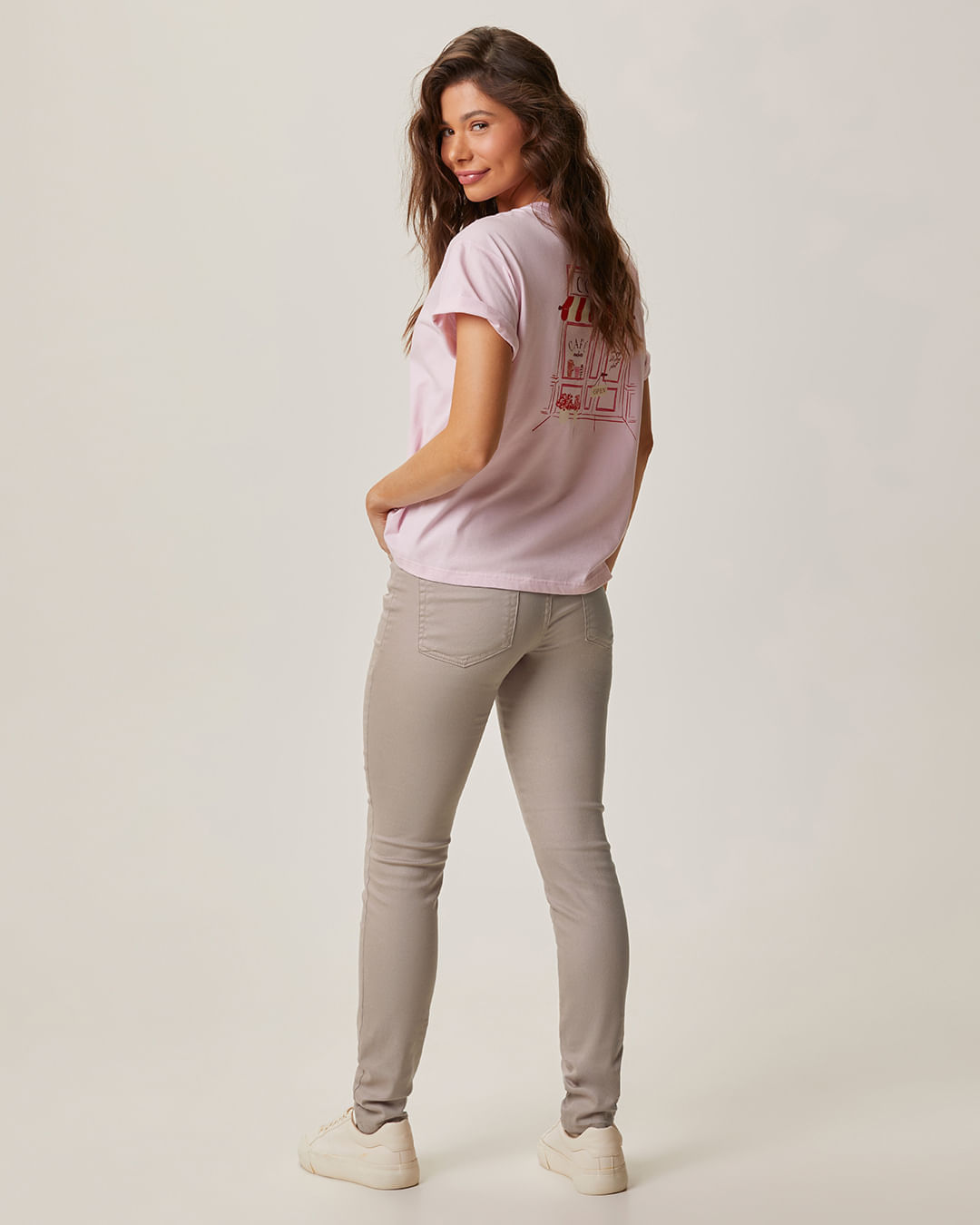 Foto 2 de Calça Feminina Skinny Em Sarja Com Elastano — Marrom - 48