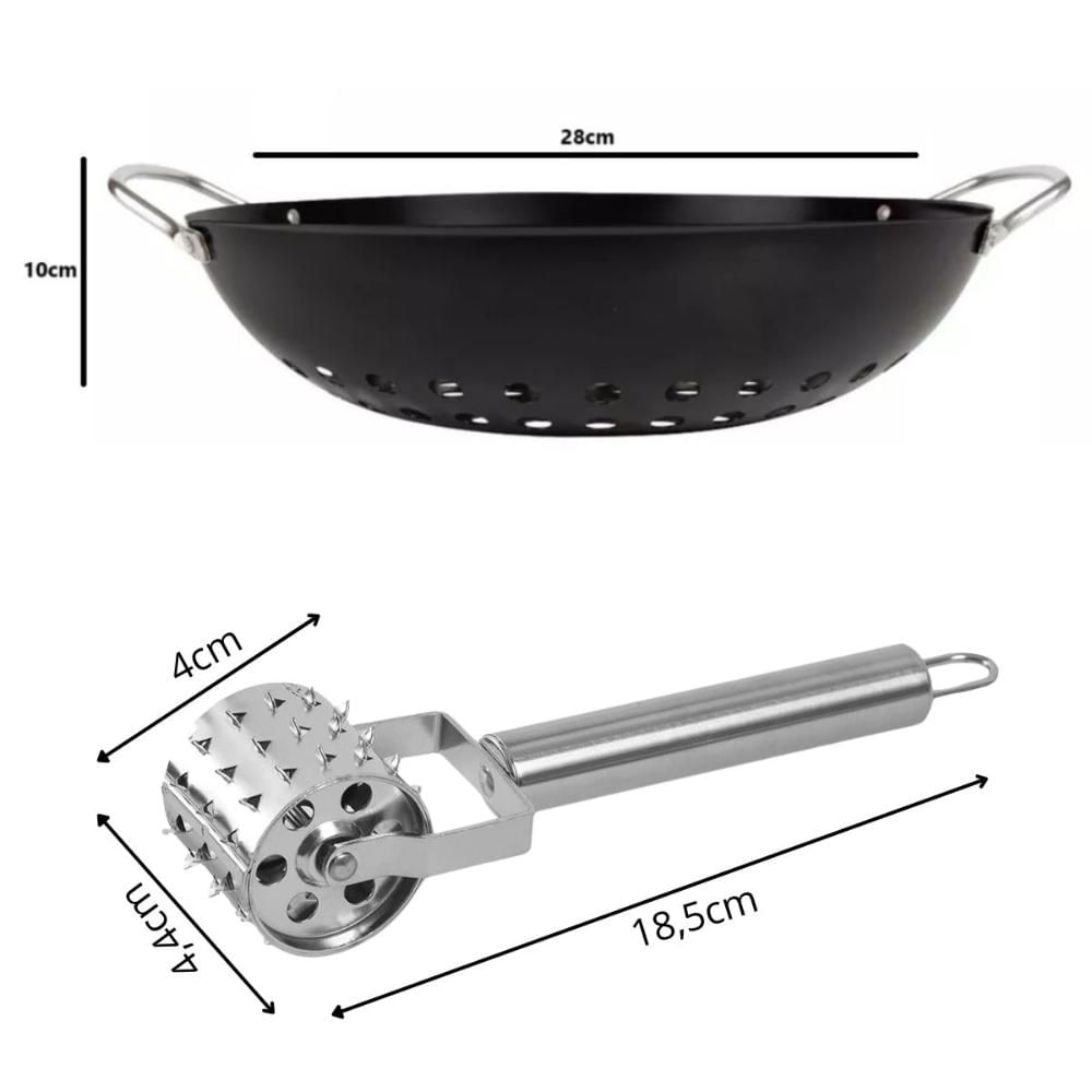Foto 4 de Kit Panela Wok e Rolo Amassiador Frutos do Mar Carnes Grelha