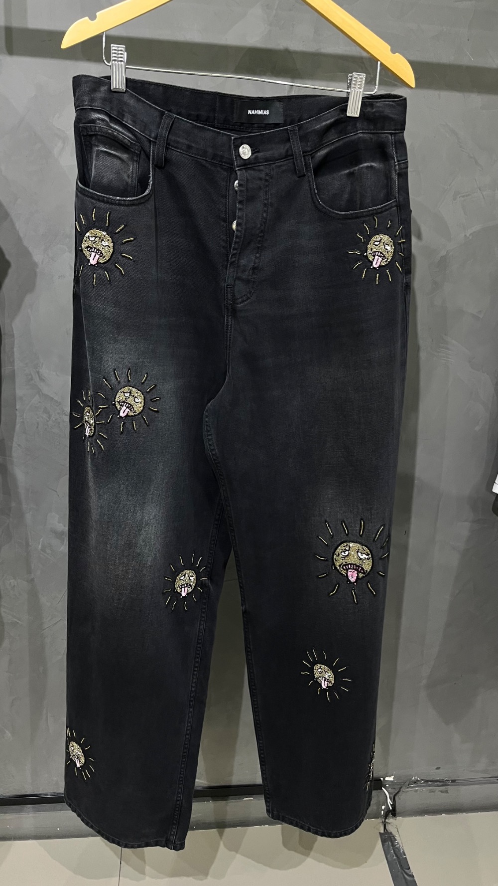 Calça Nahmias Beaded Sun Wide Jeans Charcoal Wash — 40, Novo