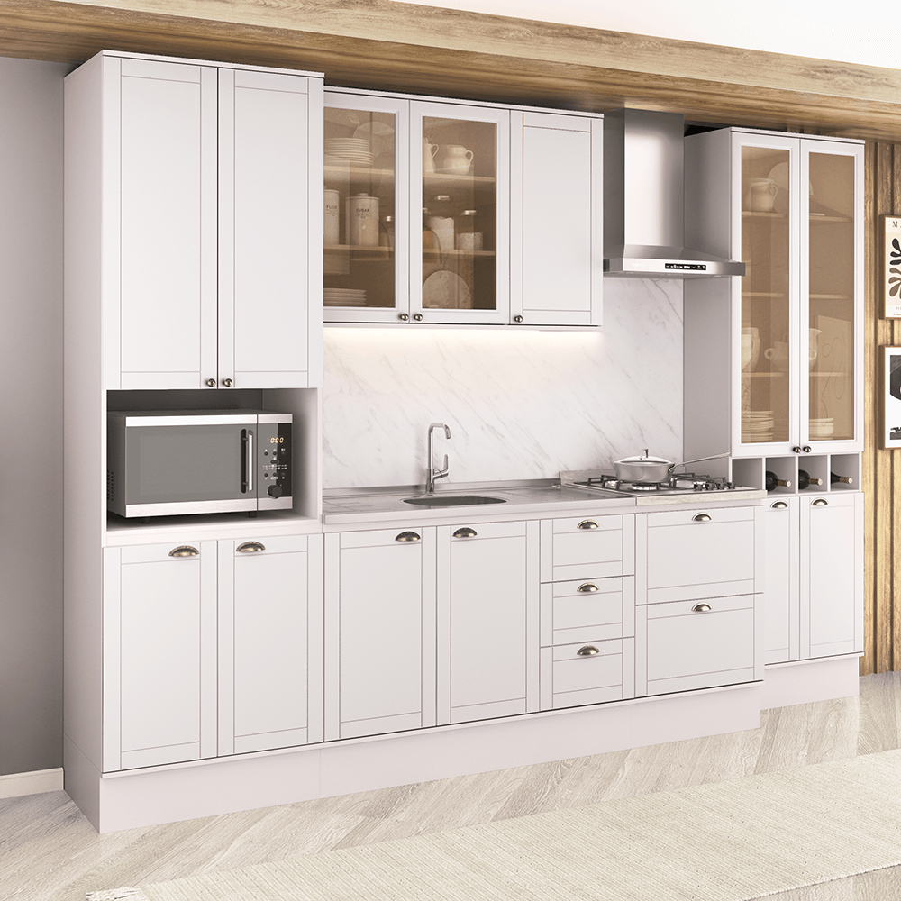 Armário de Cozinha Completa com Balcão Milla Soft Carraro Branco