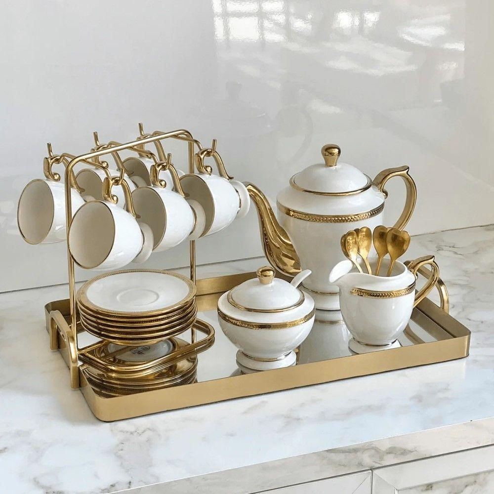 Foto 5 de Conjunto de Xícaras de Chá Paddy Porcelana 200ML Branco e Dourado Wolff