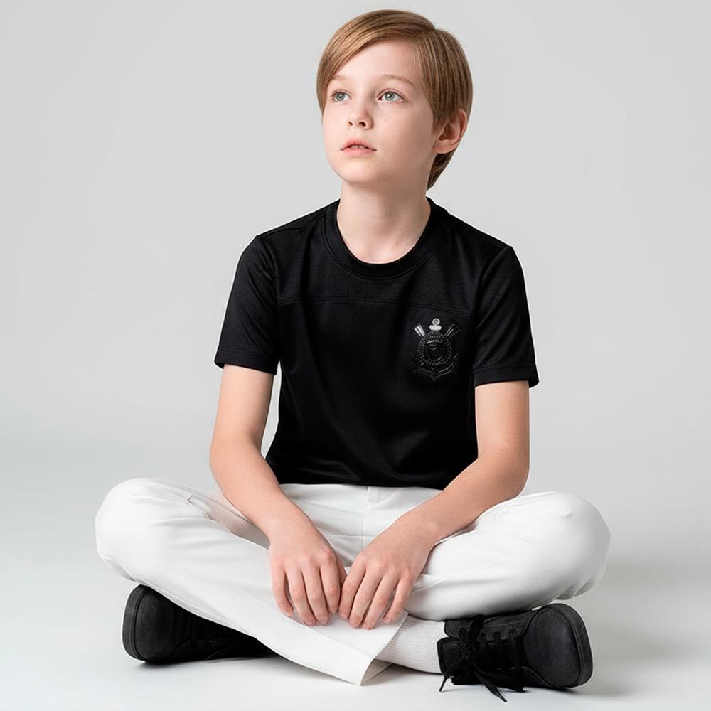 Camisa Corinthians Logo Gel 3D Preto Infantil