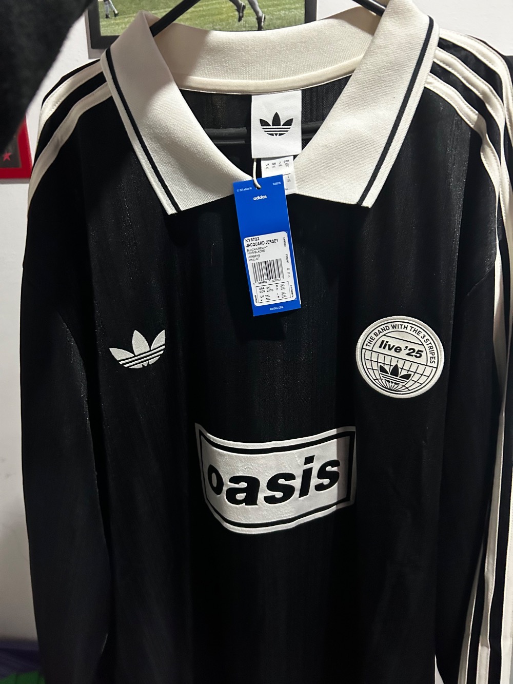 Oasis x adidas Camiseta Long Sleeve Tour Jacquard Stripe Black Cream White — XXG, Novo