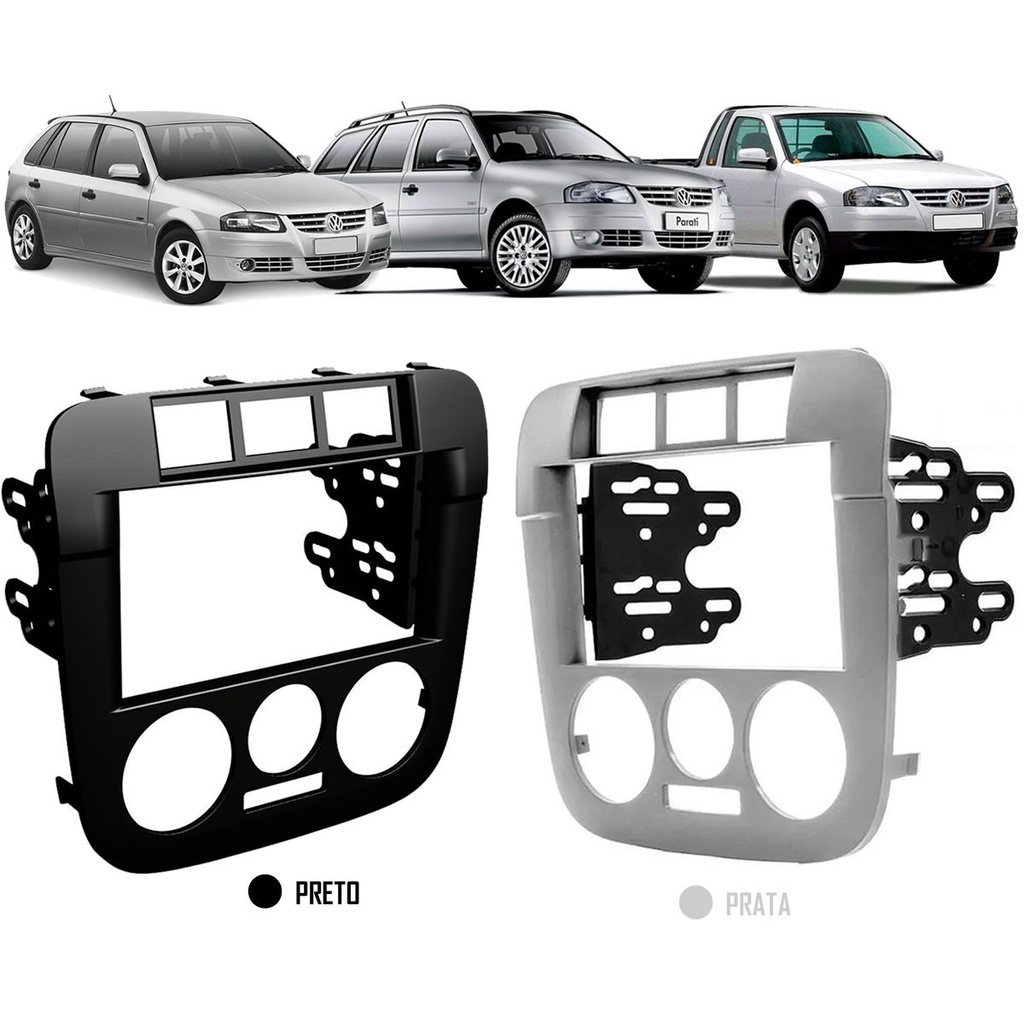 Moldura De Painel 2 Din Vw Gol Saveiro Parati G4 Preto e Prata
