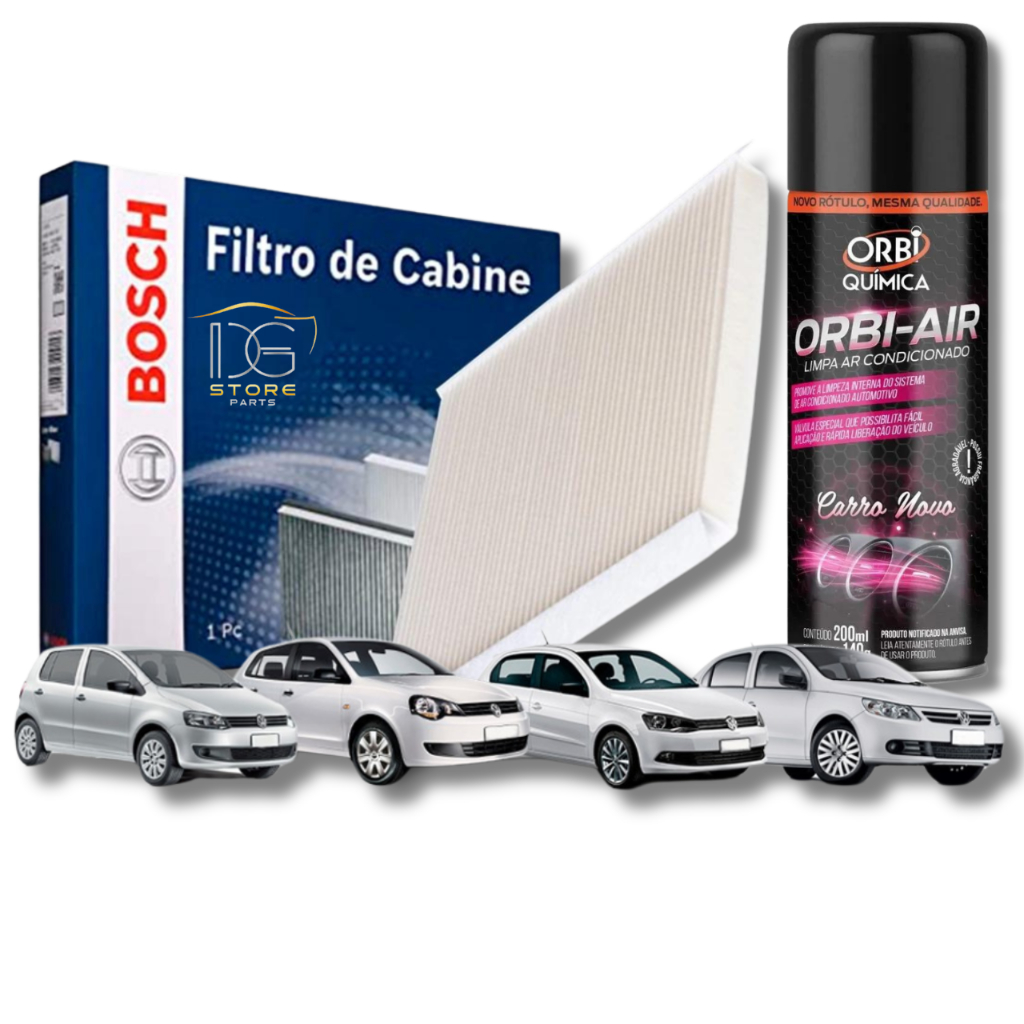 Filtro De Cabine Ar Condicionado Bosch Gol G5 G6 G7 Voyage Saveiro Polo Fox + Spray Higienizador