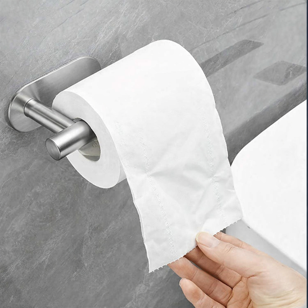 Suporte Porta Papel Higiênico Aço Inox Prateado De Parede Auto Adesivo