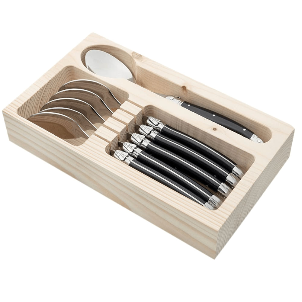 Conjunto De 6 Colheres Laguiole Luxo Com Bandeja De Madeira Preto - Laguiole