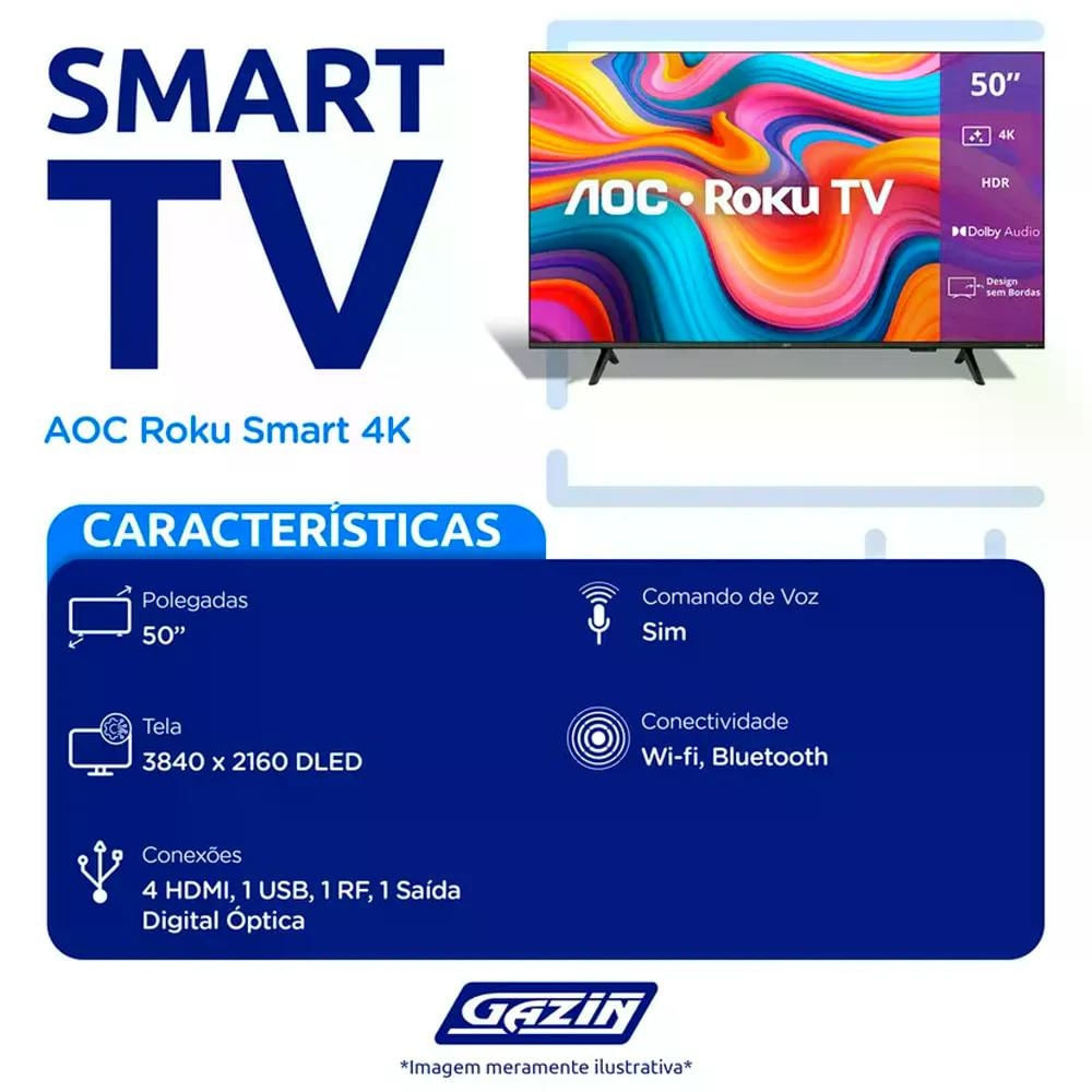 Foto 5 de Smart TV LED 50 polegadas AOC 4K UHD DLED Roku TV 50U7066 78G 60 Hz Quad Core Dolby Digital