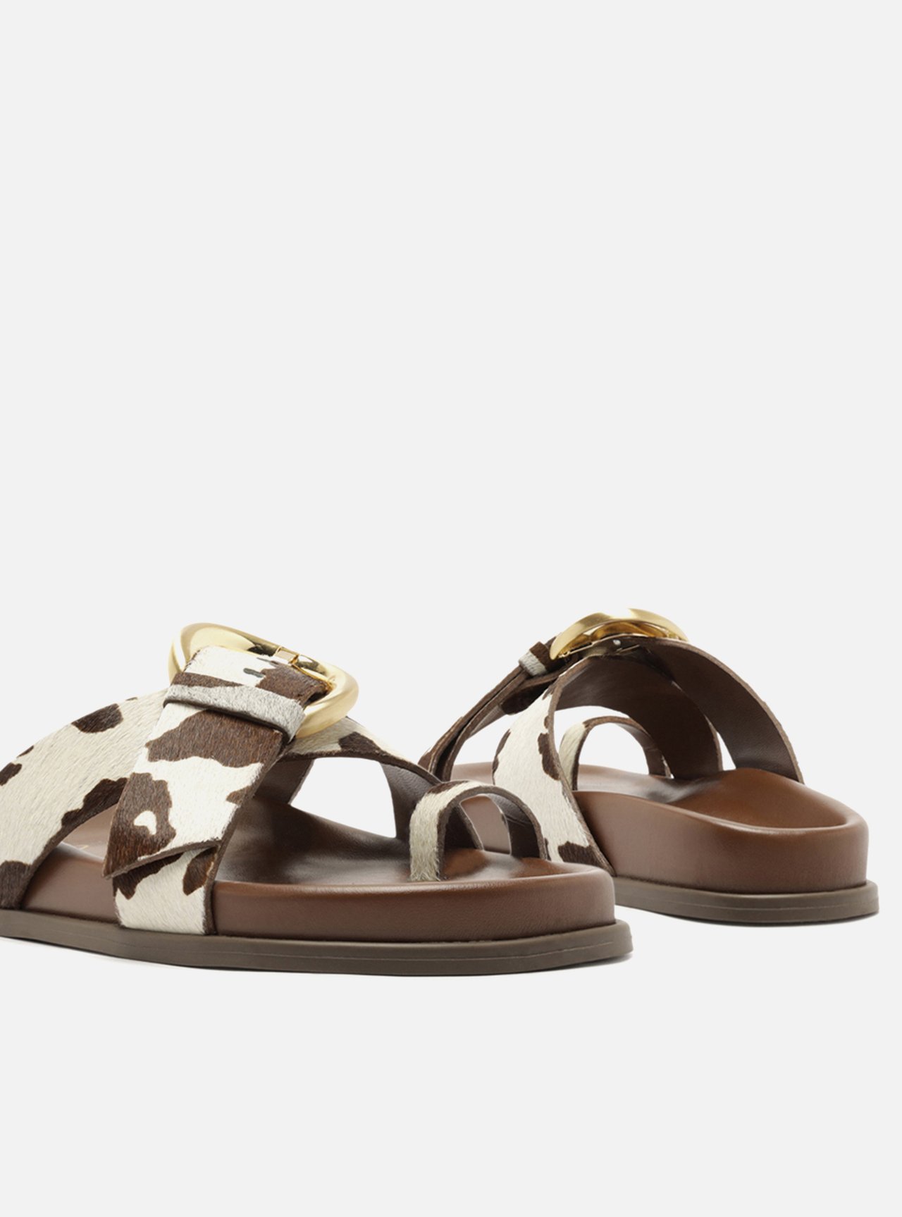 Foto 4 de Sandália Papete Animal Print Couro Flatform Fivela Dourada