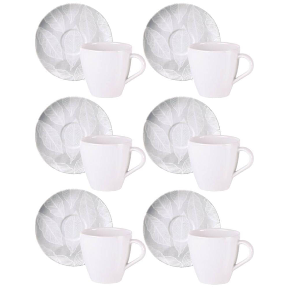 Conjunto 6 Xícaras e Pires de Chá 200ml Porcelana Tramontina Arbo Servir Café Mesa Posta
