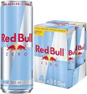 Red Bull Energético, Zero, Sem Açúcar, 355ml, 4 latas