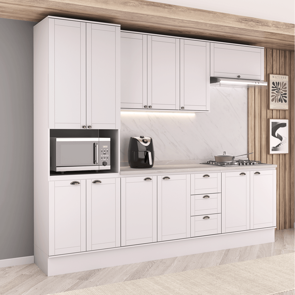 Armário de Cozinha Completa com Balcão Milla Open Carraro Branco