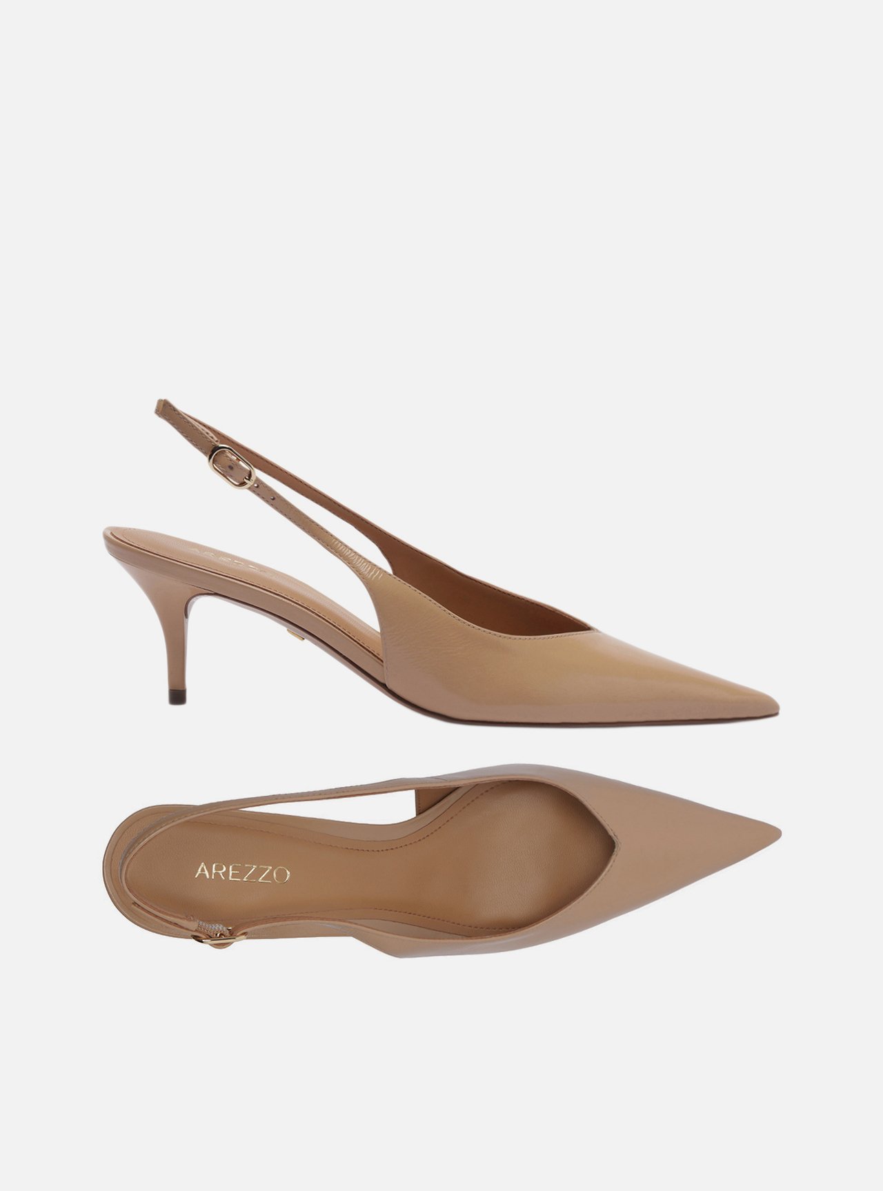 Foto 5 de Scarpin Nude Couro Salto Fino Fivela Slingback
