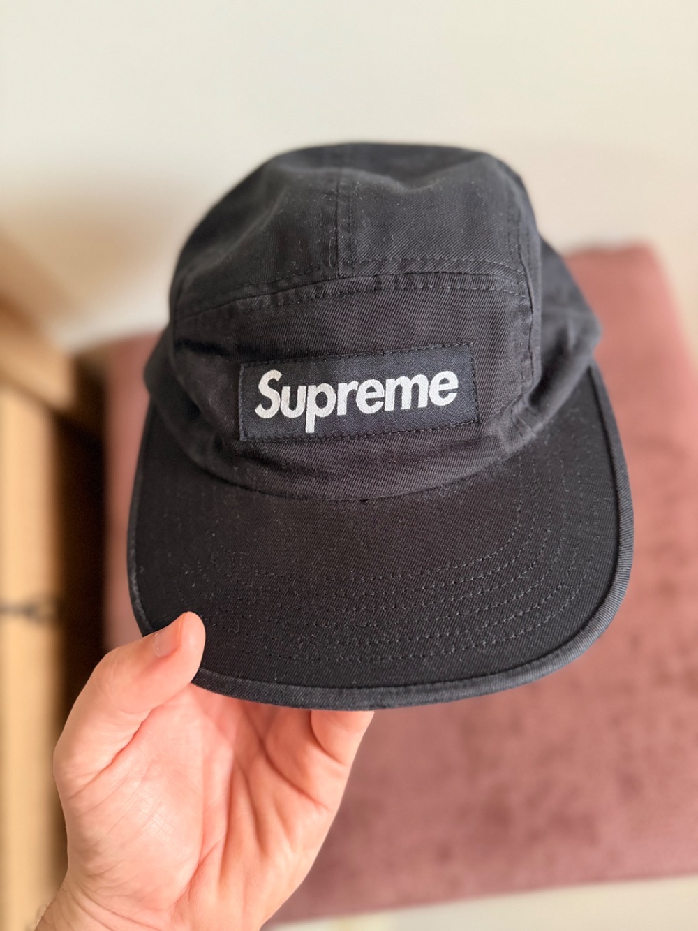 Boné Supreme Washed Chino Twill Camp Black FW26-W1 — Único, Novo
