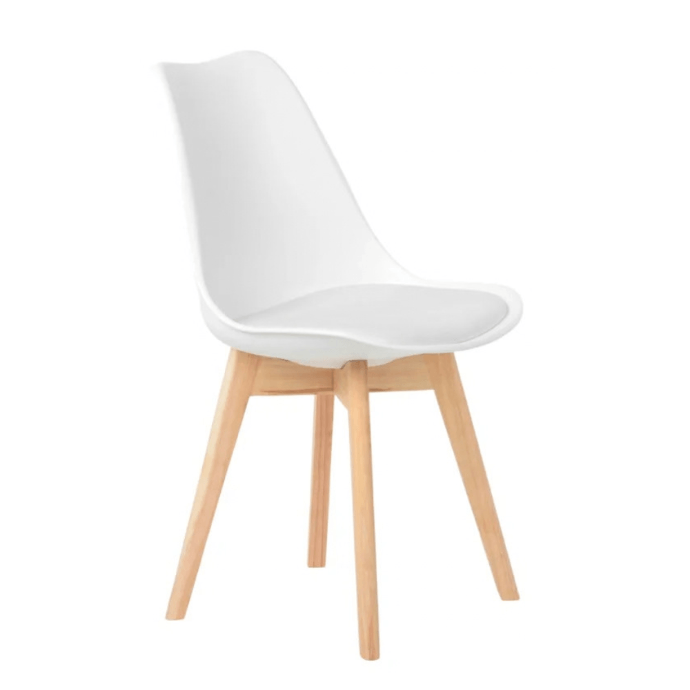 Cadeira de Jantar Eames Estofada Branca em PU com Pés de Madeira Coisas e Coisinhas