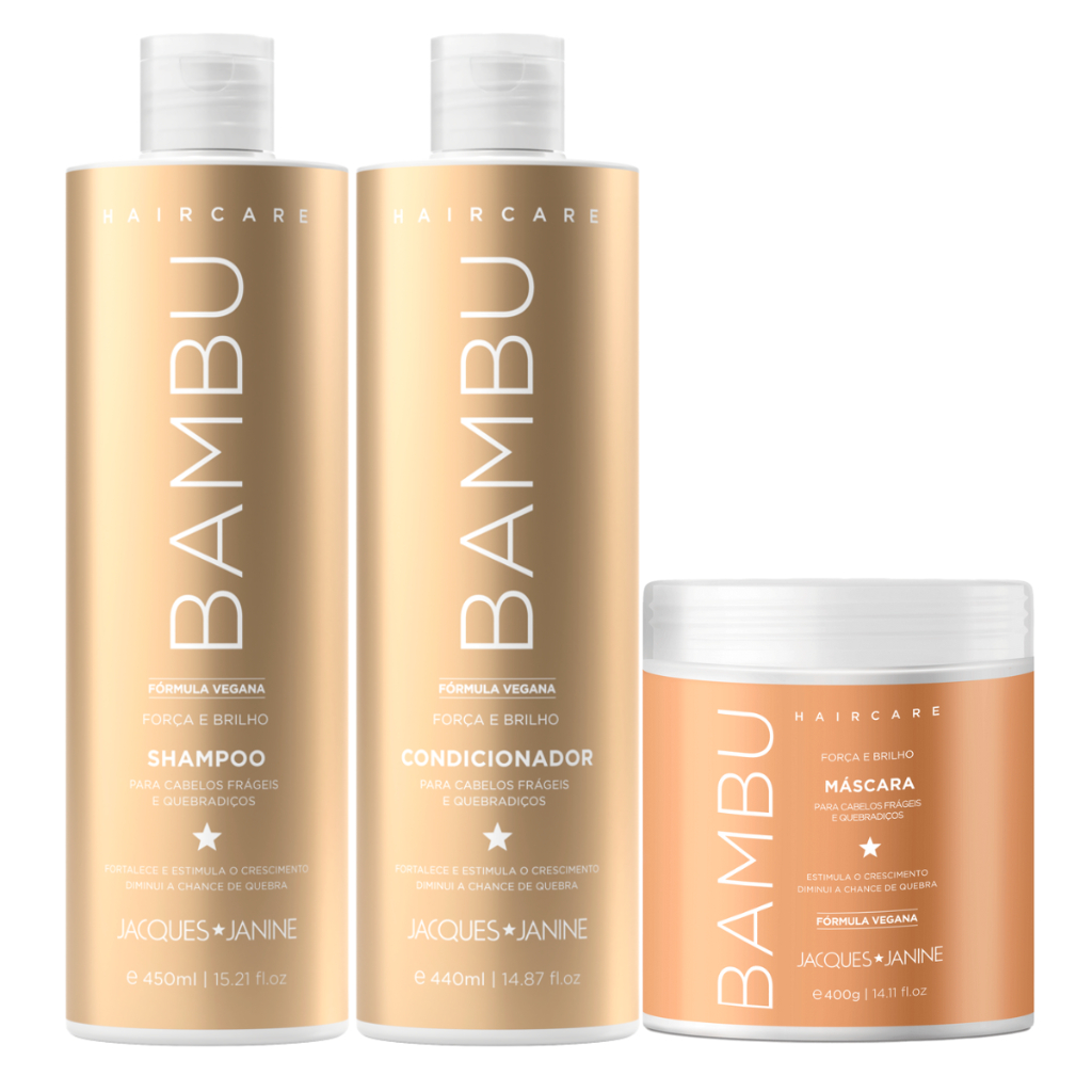 Kit Jacques Janine Hair Care Bambu Shampoo 450ml Condicionador 440ml Máscara Fortalecimento 400g