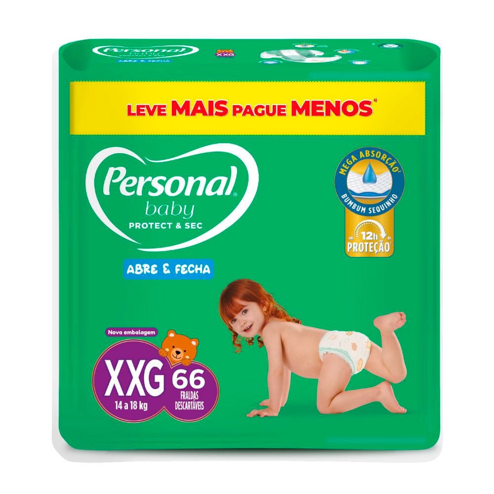 Fralda Infantil Personal Baby Protect & Sec Tamanho XXG com 66 Tiras Leve Mais Pague Menos