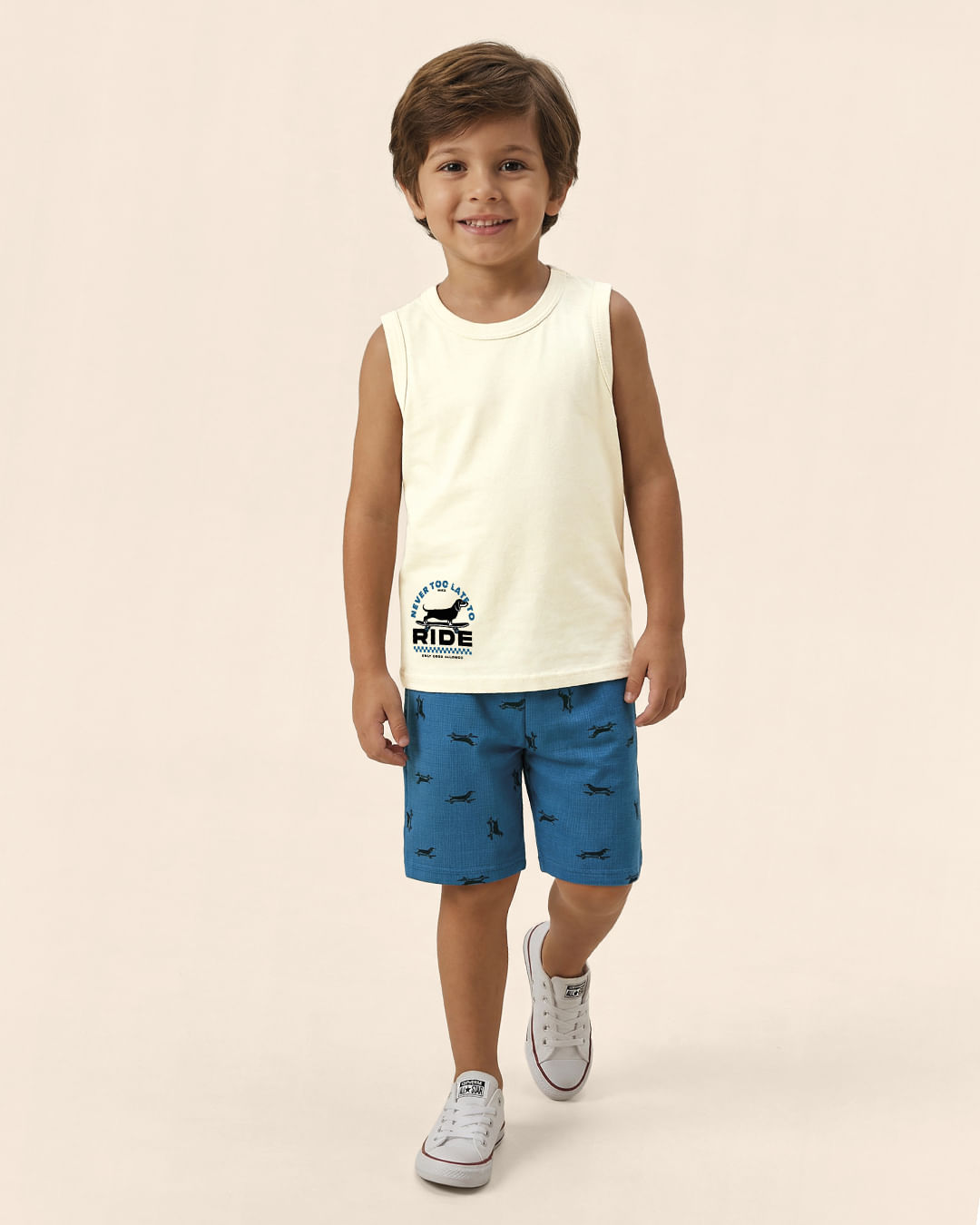 Conjunto Infantil Menino Estampa Ride Regata E Bermuda Malwee Kids — Off White - 8