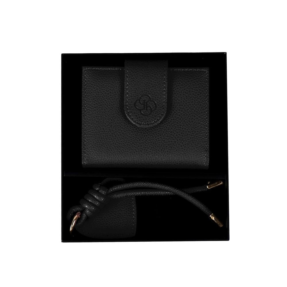Kit Carteira + Chaveiro Feminino Preto U / Preto