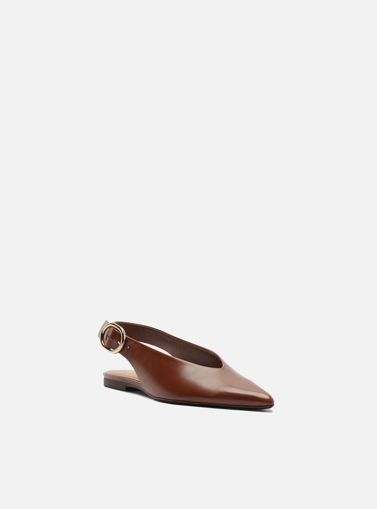 Foto 2 de Sapatilha Marrom Couro Bico Fino Fivela Slingback