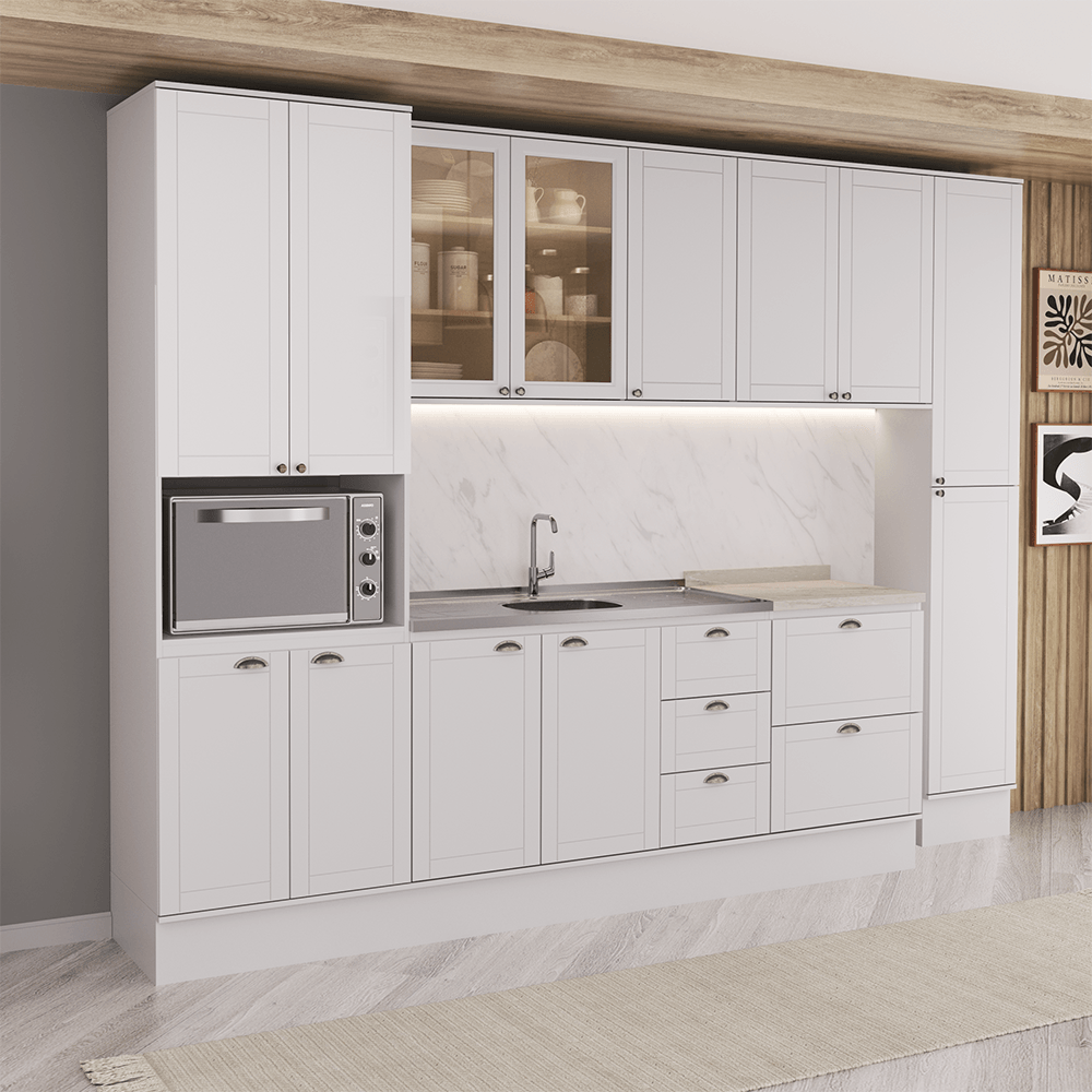 Armário de Cozinha Completa com Balcão Milla Motion Carraro Branco