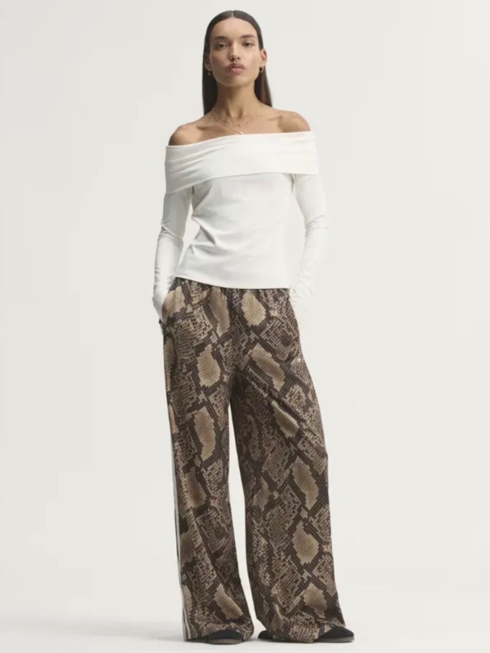 Calça adidas Satin Wide Leg Snake Print Feminina — PP / P / M, Novo