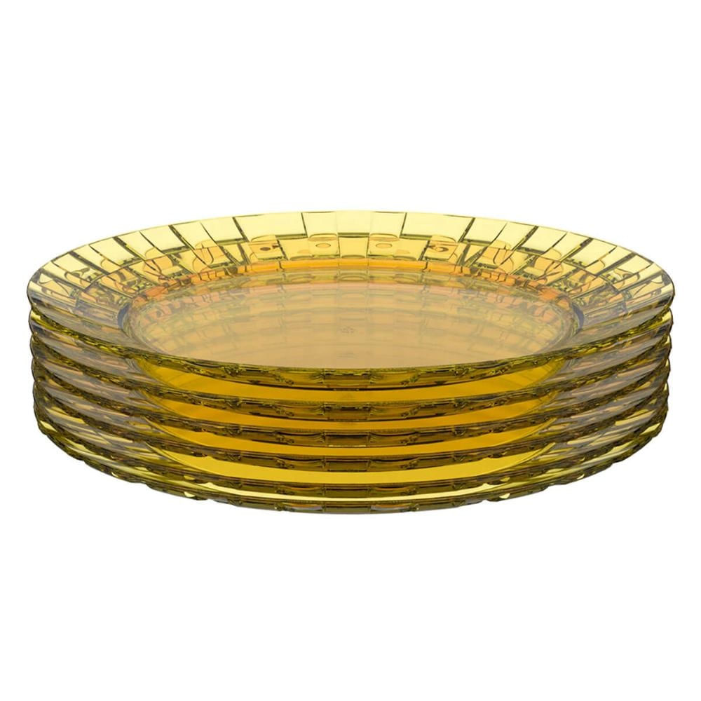 Jogo 6 Pratos Grandes 26cm Amarelo Crippa Servir Mesa Posta Porções Aperitivos