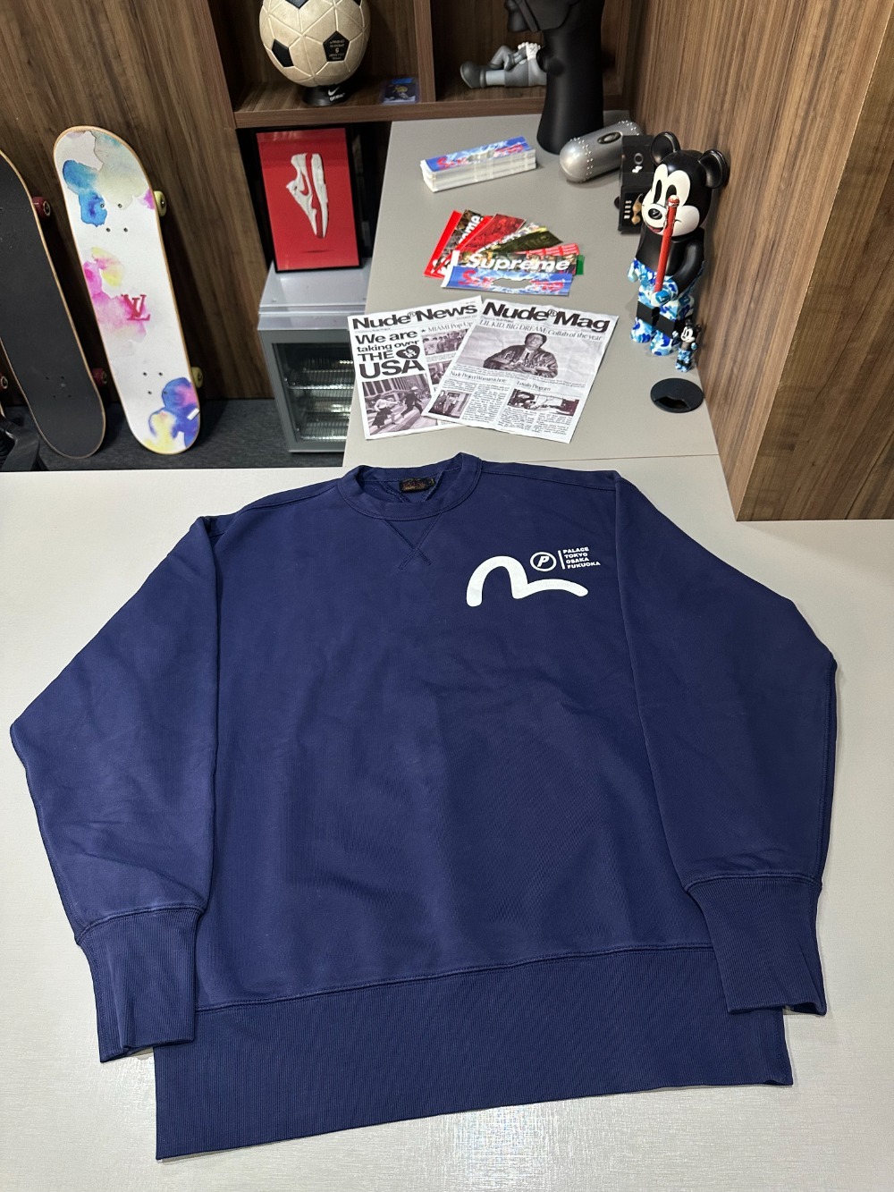 Evisu x Palace Moletom Reversible Crew Navy — G, Novo