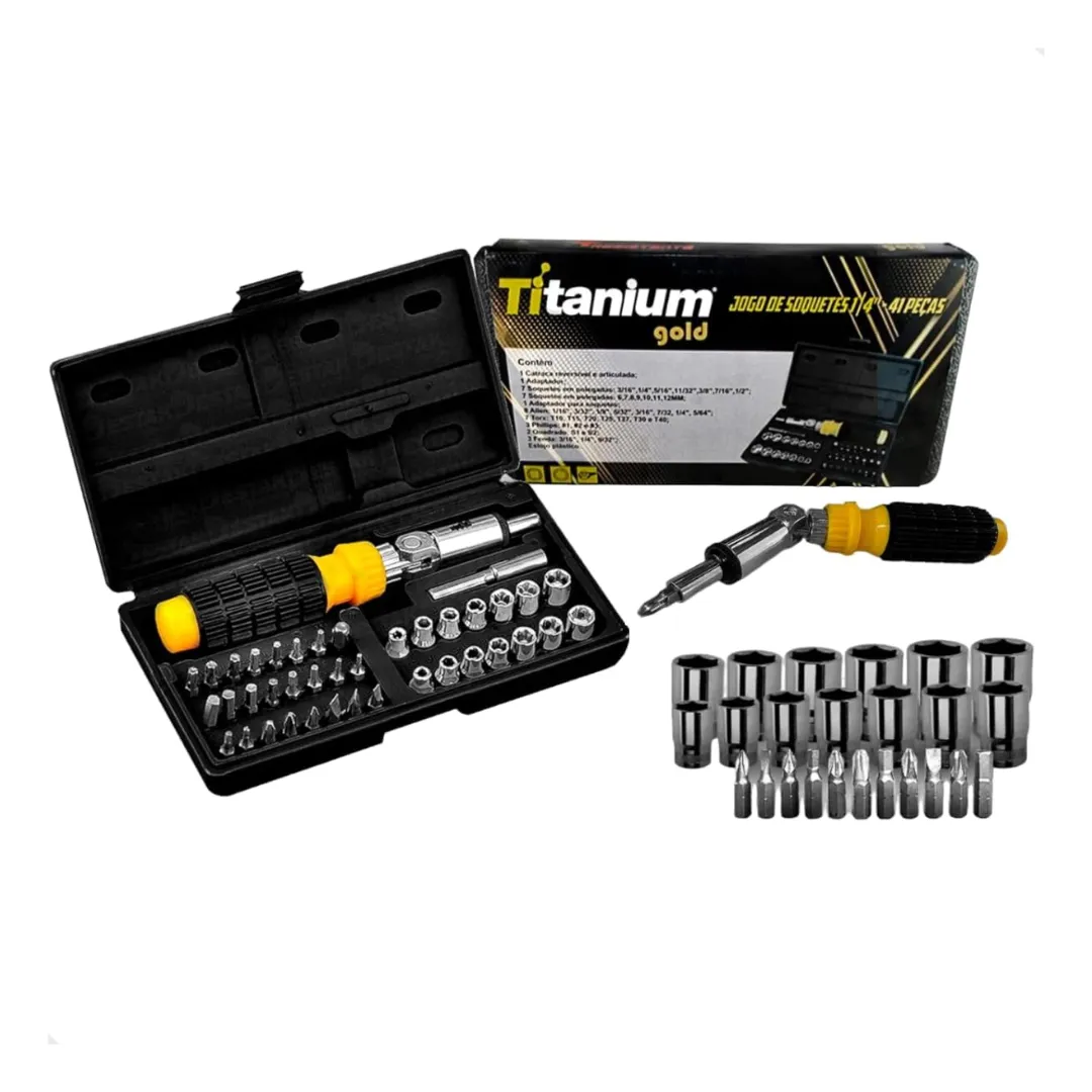 JOGO DE SOQUETE 1/4 GOLD - 41 PEÇAS TITANIUM