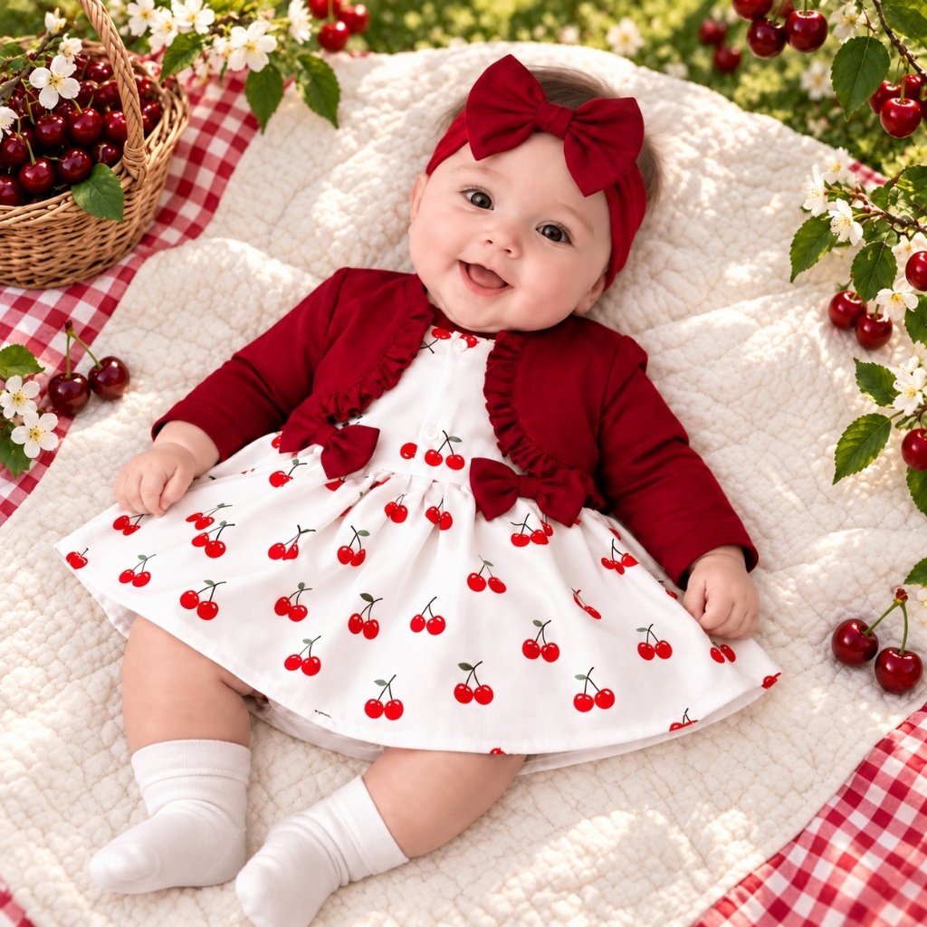 Vestido bebê menina Cereja Pâmela