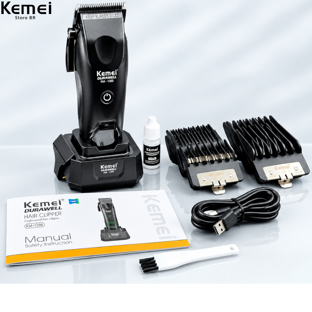 Máquina de Cortar Cabelo Profissional Kemei KM-1386 7500RPM com motor ROTARY