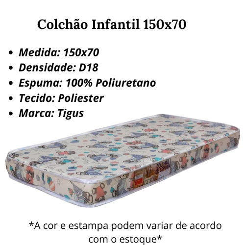 Colchão Infantil Juvenil Chiqueirinho 150x70 Cores Variadas D18 Mini Cama