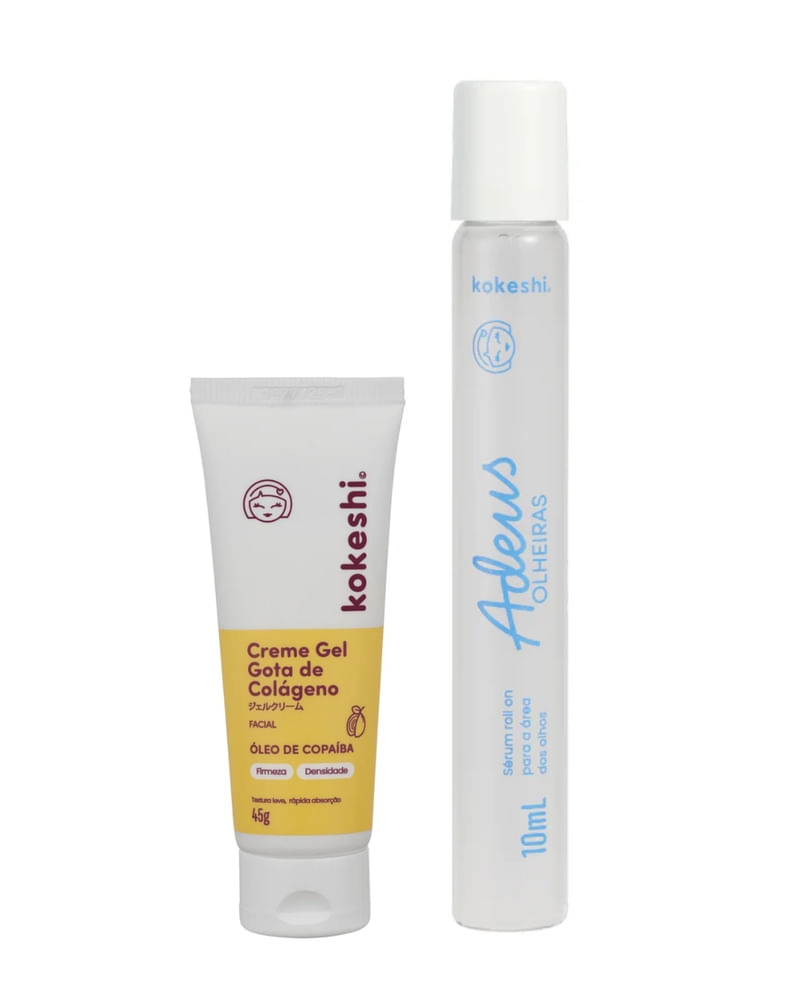 Kit Kokeshi Creme Facial Gel Gota de Colágeno + Sérum Roll On Adeus Olheiras