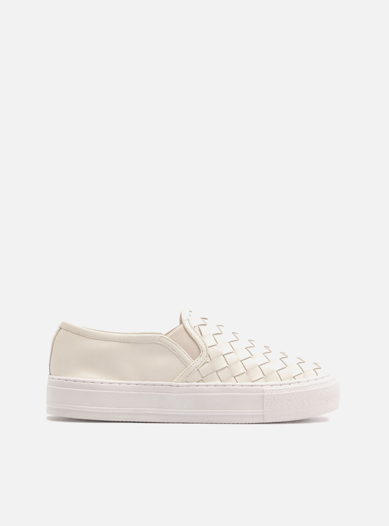 Tênis Branco Couro Salto Flatform Tressê