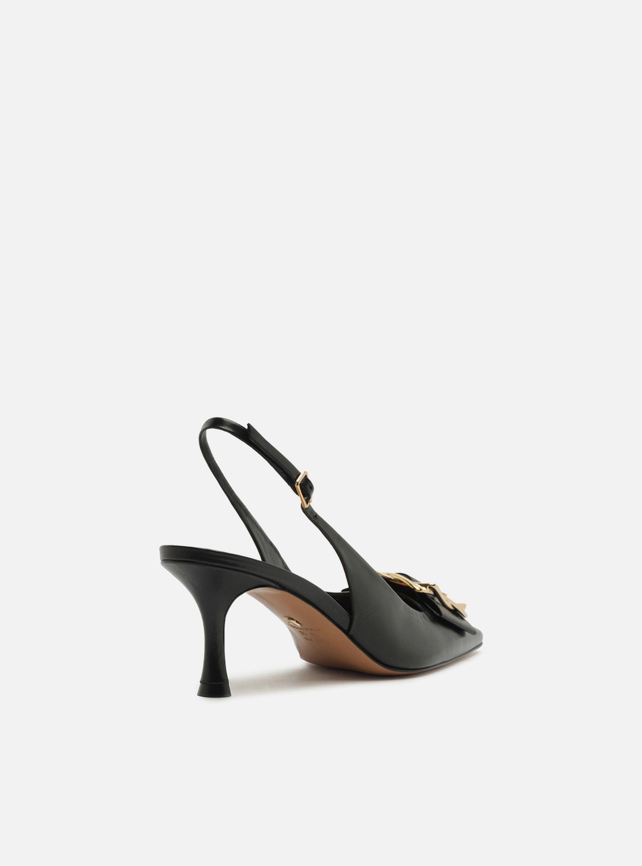 Foto 3 de Scarpin Preto Couro Slingback Salto Médio Fivela