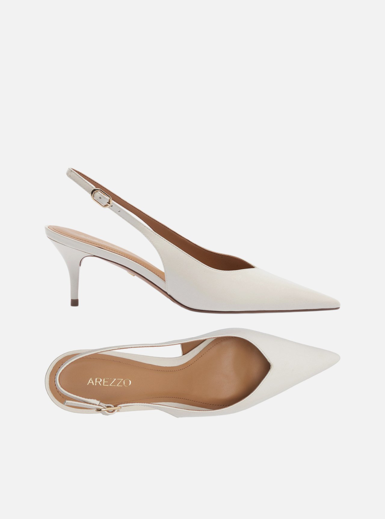 Foto 5 de Scarpin Branco Couro Salto Fino Fivela Slingback