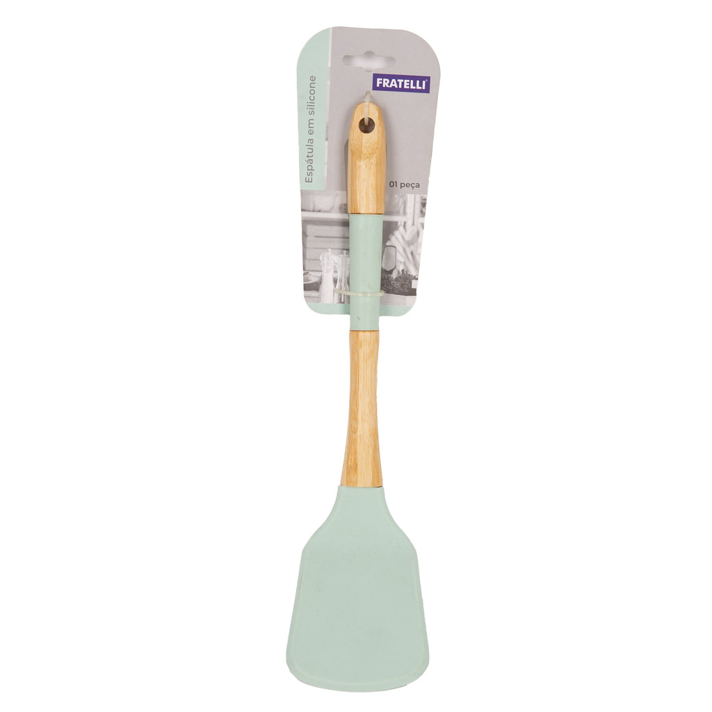 Espátula De Silicone Verde Com Cabo Bambu
