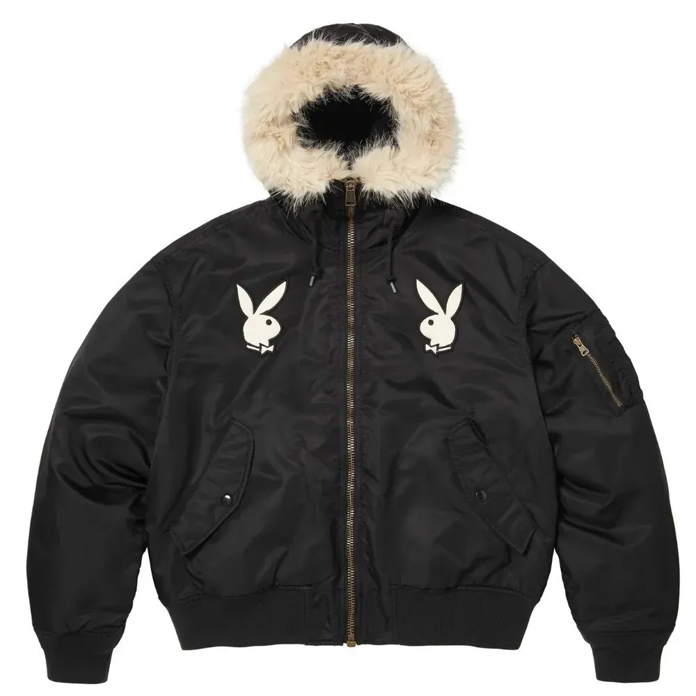 Playboy x Supreme Jaqueta Hooded MA-1 Black SS26-W3 — P / M / G / XG, Novo