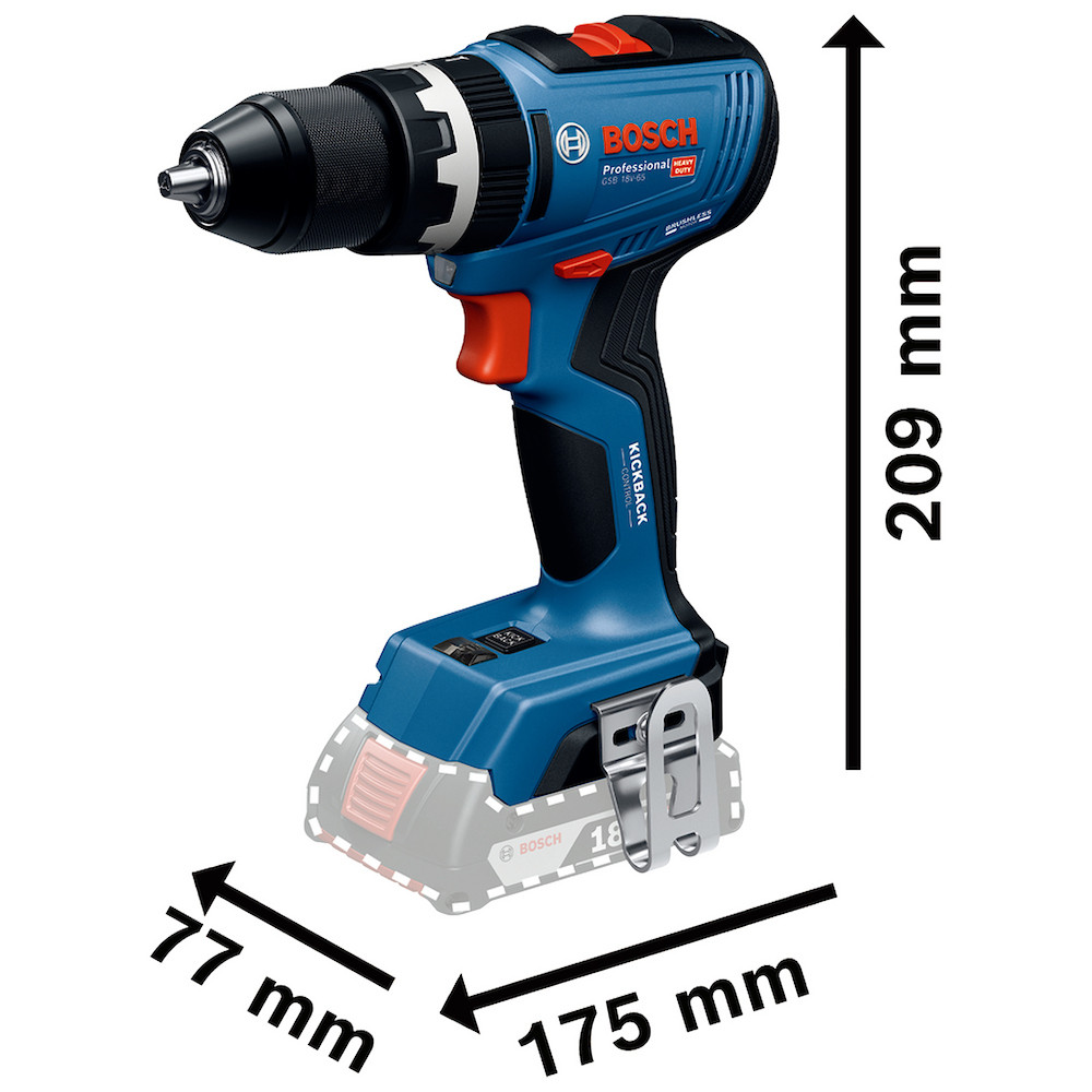 Foto 2 de Furadeira de Impacto Bosch Gsb 18v-65 18v Brushless Com Maleta