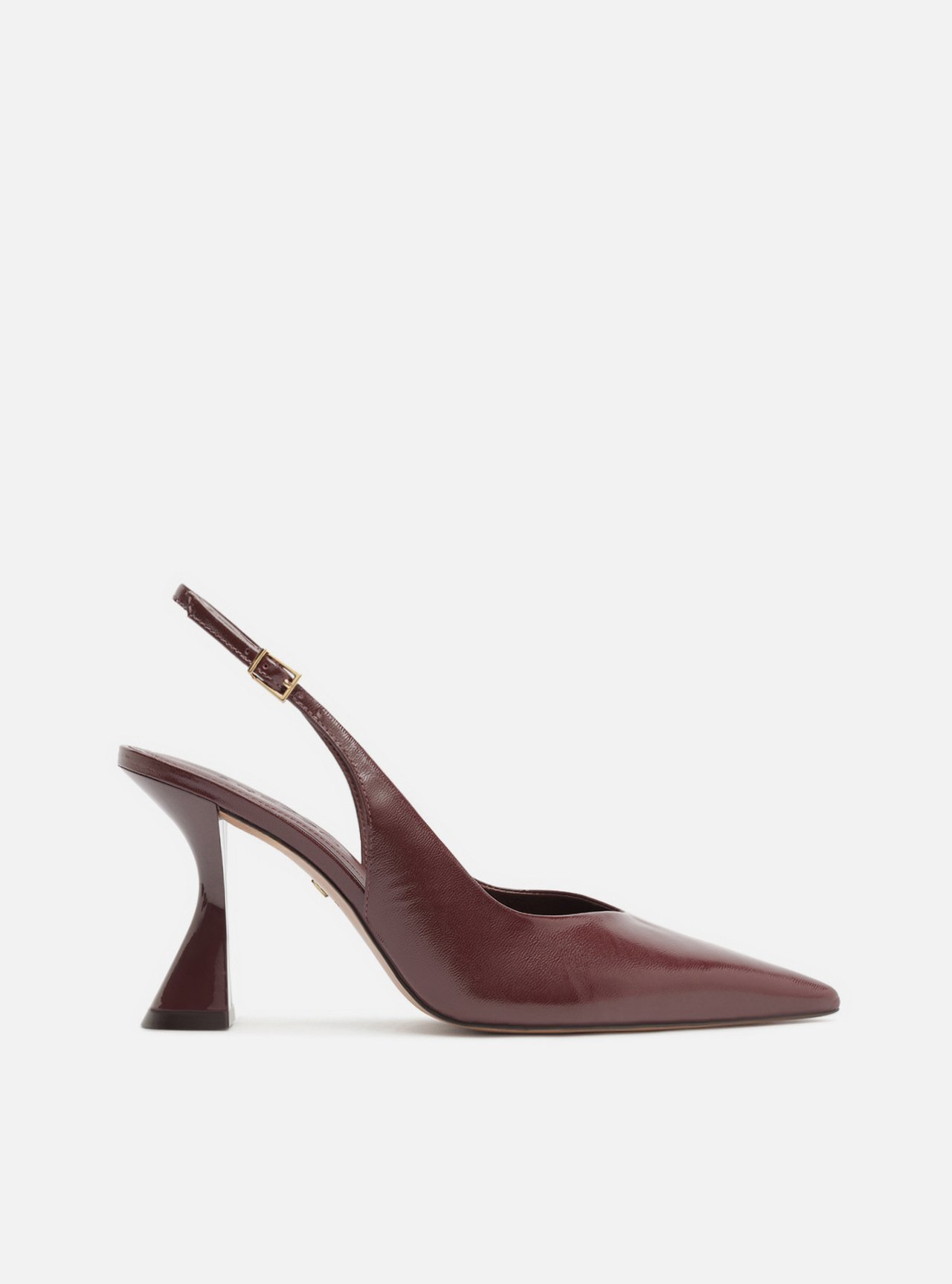 Scarpin Vermelho Couro Salto Geométrico Fivela Slingback