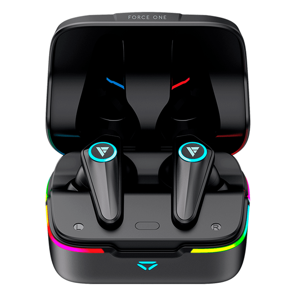 Fone de Ouvido Gamer Force One Sonic Boom, TWS, RGB, Bluetooth, Preto, FR.AU.SB.01