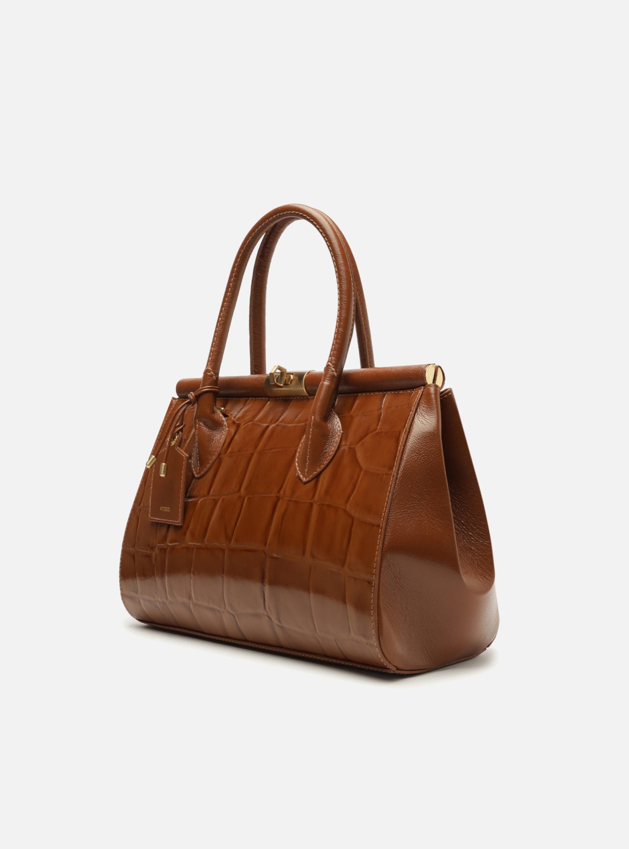 Foto 2 de Bolsa Tote Marrom Couro Maxi Croco Grande