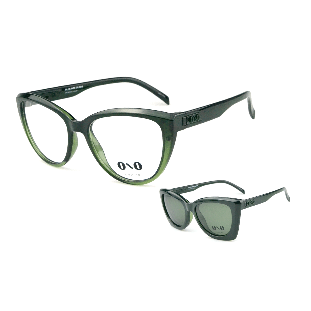 Óculos de Sol Ono ON0032CP Feminino Gateado Injetado Verde Oliva 55 Armação de Óculos de Grau Ono ON0032CP Feminina Gateado Injetado Preto Brilho 55