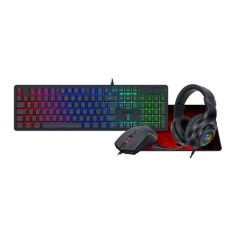 Kit Redragon Teclado + Mouse + Headset + Mousepad Essentials, RGB, 10000 DPI, S166